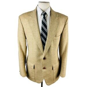 VINTAGE UFF MENS 42L TAN THICK BLAZER SPORT COAT SUIT JACKET WITH ELBOW PATCHES